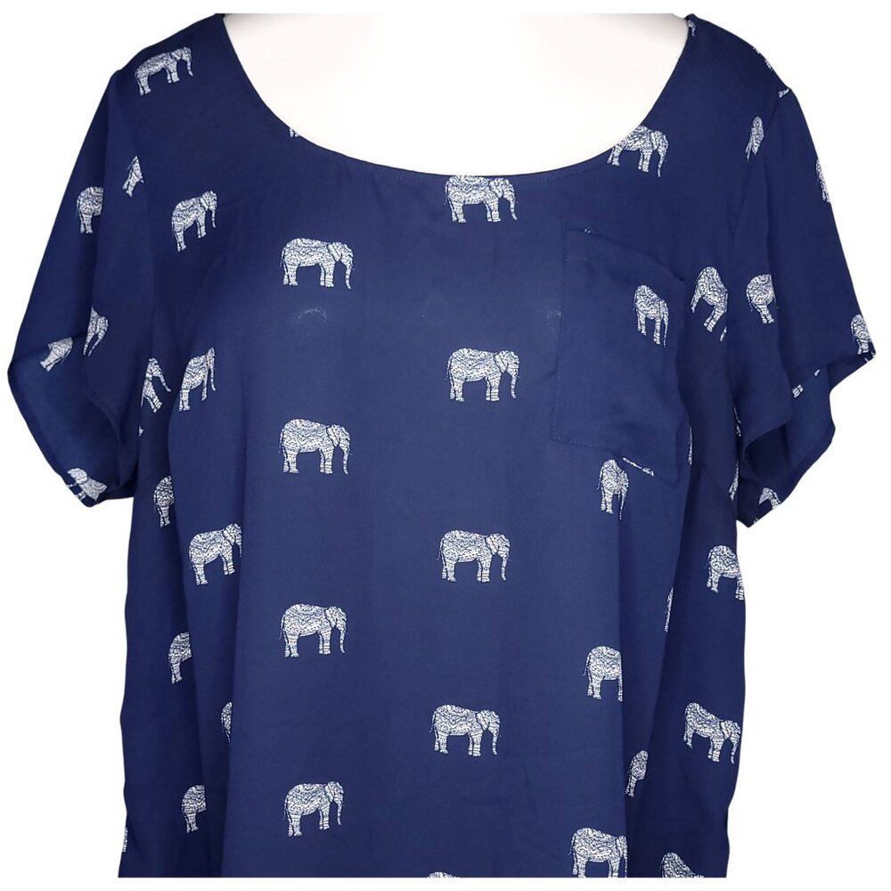 Torrid Womens Blouse 2X (2) Sheer Elephant Print Button-Back Short Sleeve